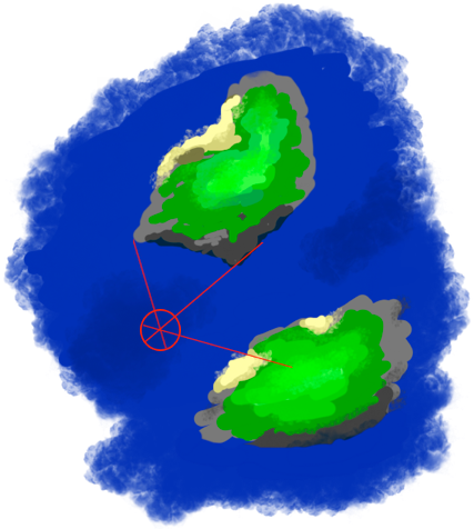 illustration of a position fix between to islands